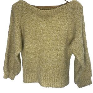 Vintage Evans Chicago Sweater Boat Neck Dolman Puff Sleeve Womens Size M Beige
